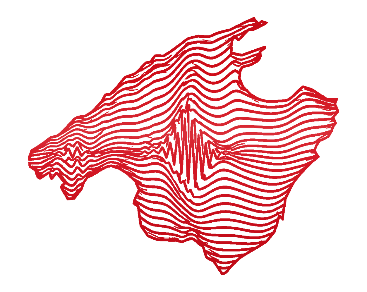 Mallorca formed from dense red frequency lines